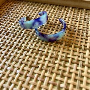 Blue Tortoise Hoop Earrings